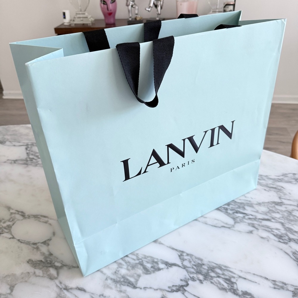 Lanvin Paris Large Light Blue Paper Shopping Bag Black Grosgrain Handles Luxury